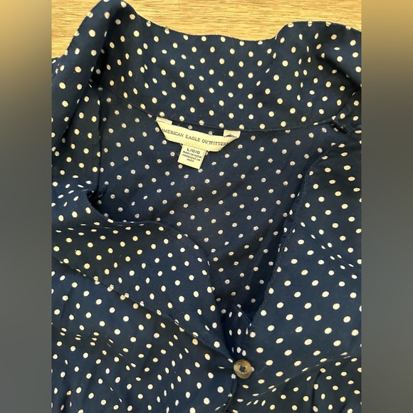 American Eagle navy blue polka dot jumper shorts button front SZ L - Picture 2 of 6